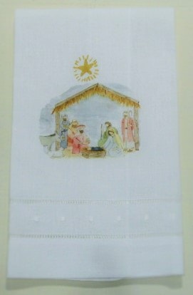 Locally printed kitchen towel with full manger nativity scene