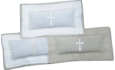 Embroidered cross linen sachet