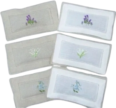 Embroidered flowers linen sachet