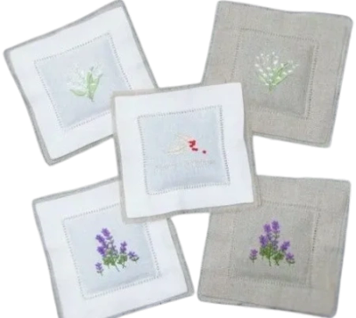 Square embroidered floral sachet